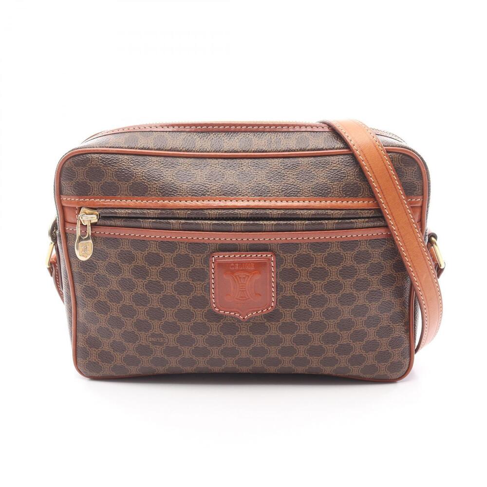 Celine Brown Leather Macadam Shoulder Canvas Bag - Picture 2 of 9